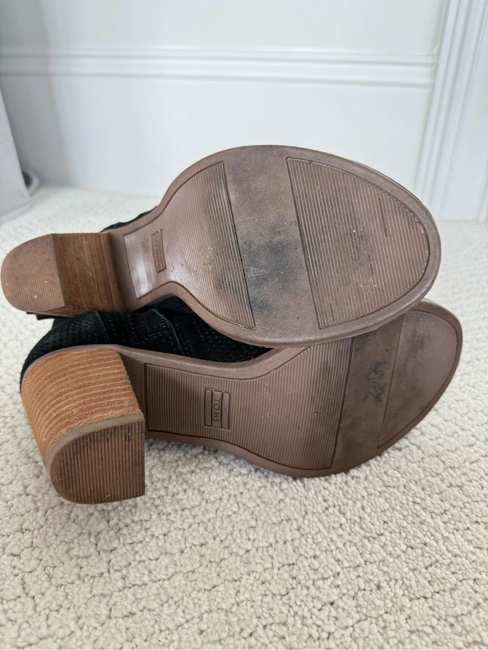 Toms Black Perforated Open-Toe Ankle Booties